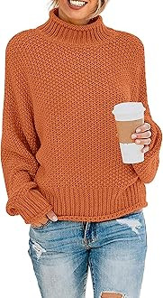 ZESICA Women's 2023 Turtleneck Batwing Sleeve Loose Oversized Chunky Knitted Pullover Sweater Jum... | Amazon (US)