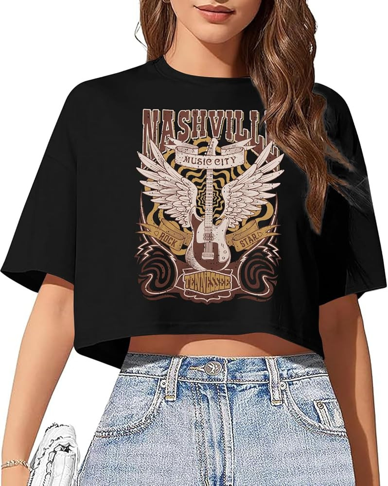 Nashville Tshirt for Women Country Concert Shirt Cowgirl West Music Rock Band Tee Vintage Graphic... | Amazon (US)