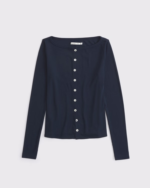 Women's Long-Sleeve Slash Button-Through Top | Women's New Arrivals | Abercrombie.com | Abercrombie & Fitch (US)