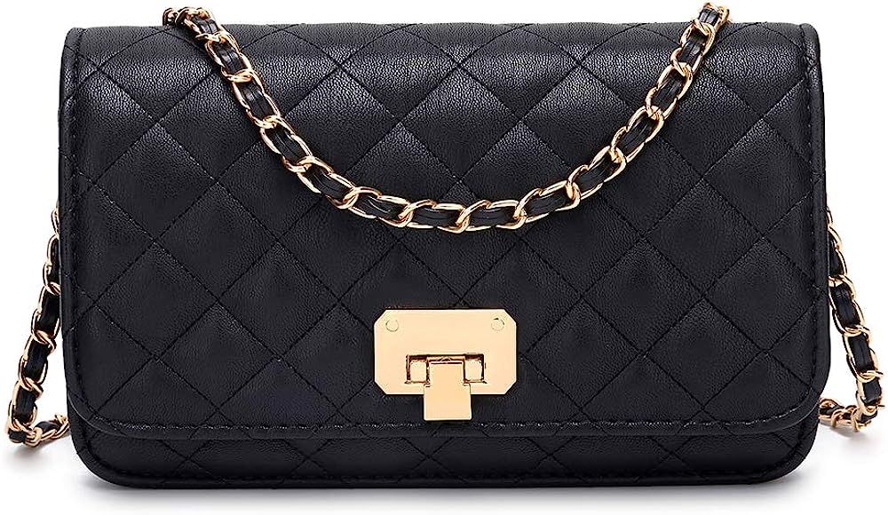 Women Black Quilted Purse Lattice Clutch Small Crossbody Shoulder Bag with Chain Strap Leather: H... | Amazon (US)