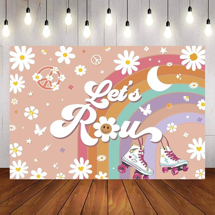 Let's Roll Theme Backdrop Groovy Rainbow Roller Skate Photography Backgroud Lets Roll Skate Party... | Amazon (US)