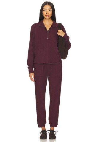 Bobi Half Zip Funnel Neck Sweatshirt in Port from Revolve.com | Revolve Clothing (Global)