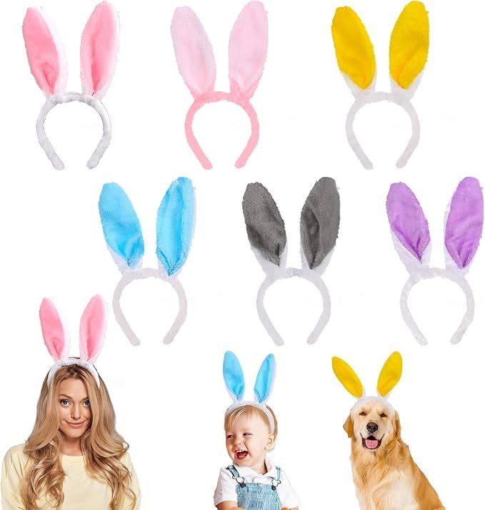 HANSGO Plush Bunny Ears Headband, 6PCS 6.5 Inches Cute Colorful Bunny Hairbands Easter and Christ... | Amazon (US)