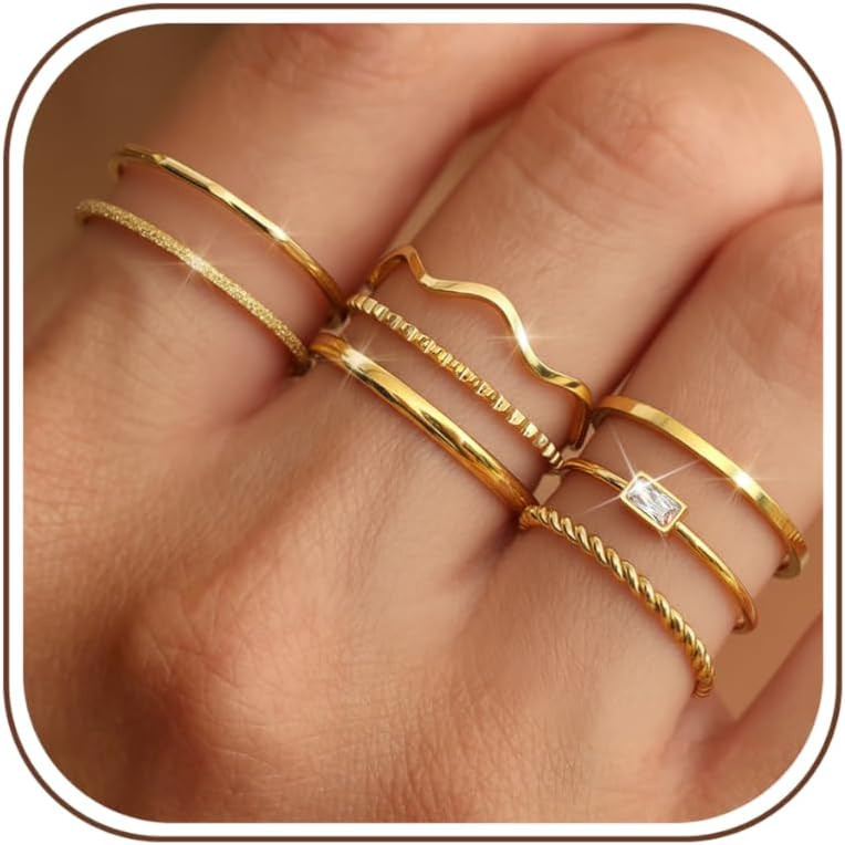 THUNARAZ 8Pcs Stackable Rings for Women Non Tarnish Stainless Steel Rings | Amazon (US)
