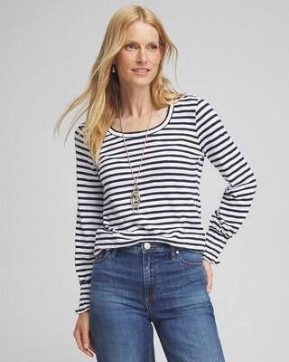 Stripe Smocked Cuff Tee | Chico's
