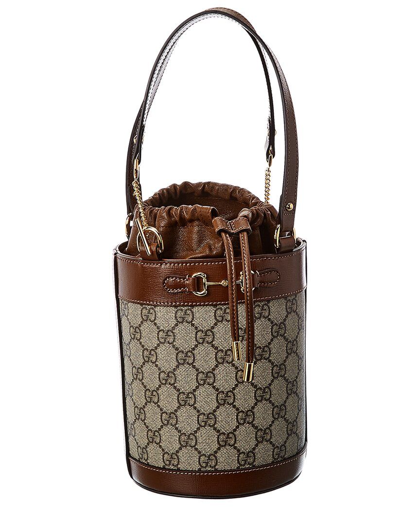 Gucci Horsebit 1955 Small GG Supreme Canvas & Leather Bucket Bag | Gilt