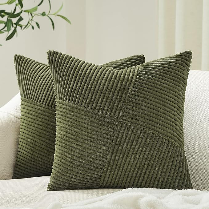 Topfinel 26x26 inches Euro Pillow Shams Set of 2 Olive Green Corduroy Decorative Throw Pillow Cov... | Amazon (US)