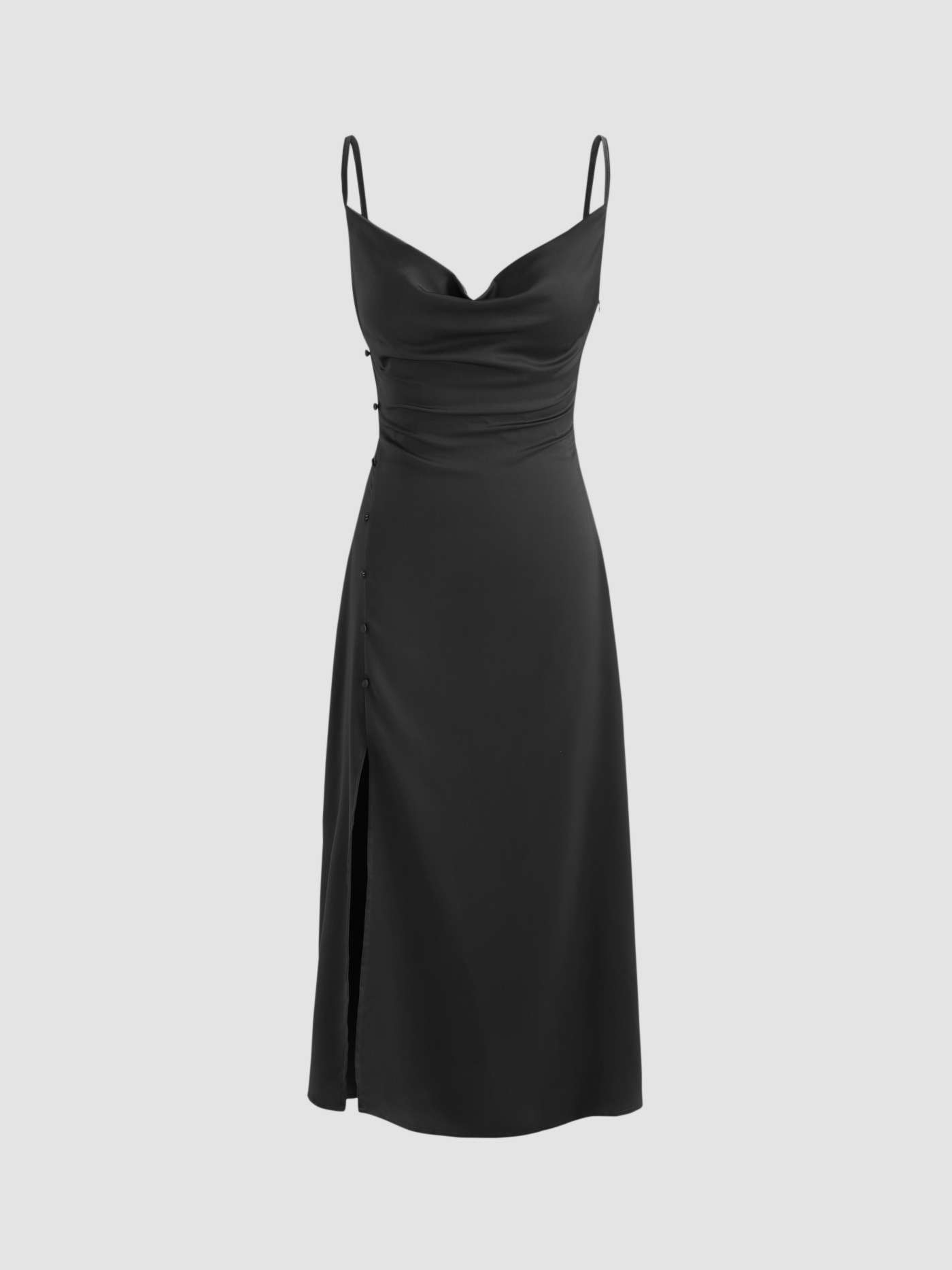 Solid Cowl Neck Slit Midi Dress | Cider