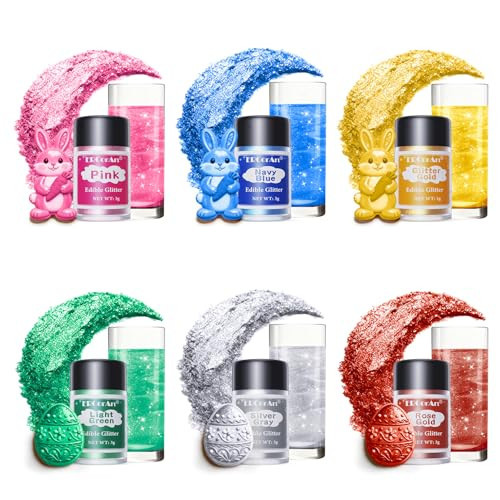 Edible Glitter - 6 Colors Luster Dust Edible, Food Grade Cake Decorating Shimmering Glitter for Drinks, Powder Glitter for Fondant, Chocolate, Candy, Cookie- 3g, Vegan | Amazon (US)