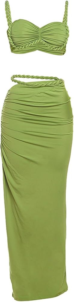 Women's Two Piece Skirt Sets Summer Beach Sexy Ruched Backless Cami Top And Cut Out Skirt Night O... | Amazon (US)