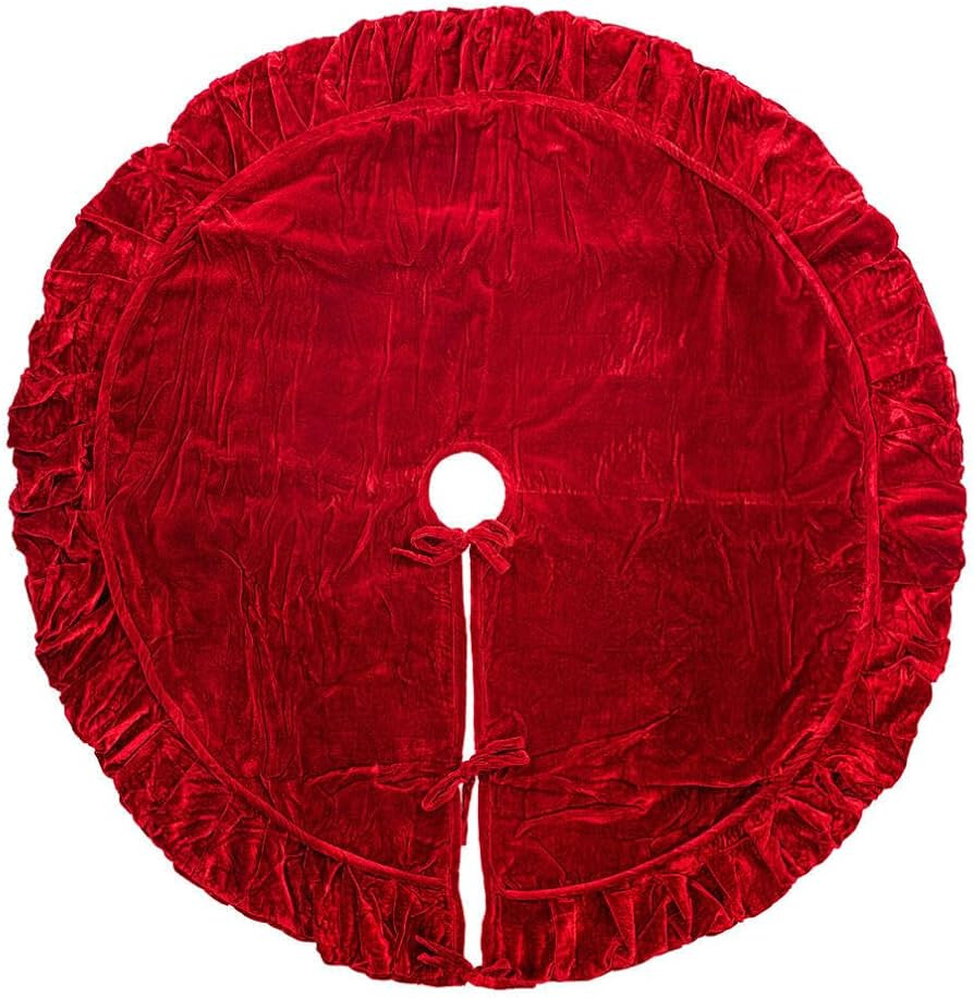 Vickerman 60" Plush Velvet Fabric Christmas Tree Skirt in Red | Amazon (US)