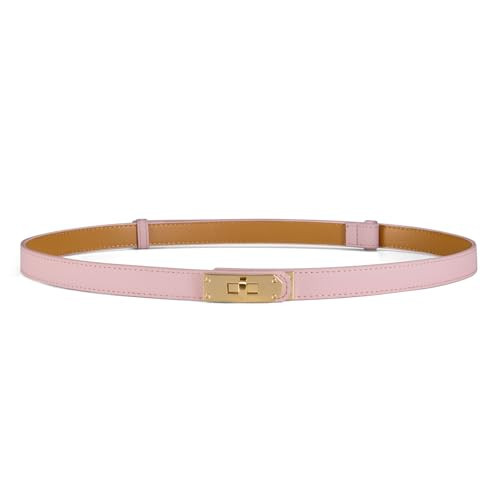Fianmy Skinny Leather Belts for Women with Adjustable Silver Turn-Lock Buckle for Dresses Jeans and Pants (Pink with Gold Buckle) | Amazon (US)