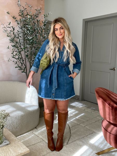 Denim all year round👏🏼

Dress- size large (other colors in stock too) 
Boots- sold out (linked similar) 
Bag- sold out (linked other options) 

#LTKmidsize #LTKSeasonal #LTKstyletip