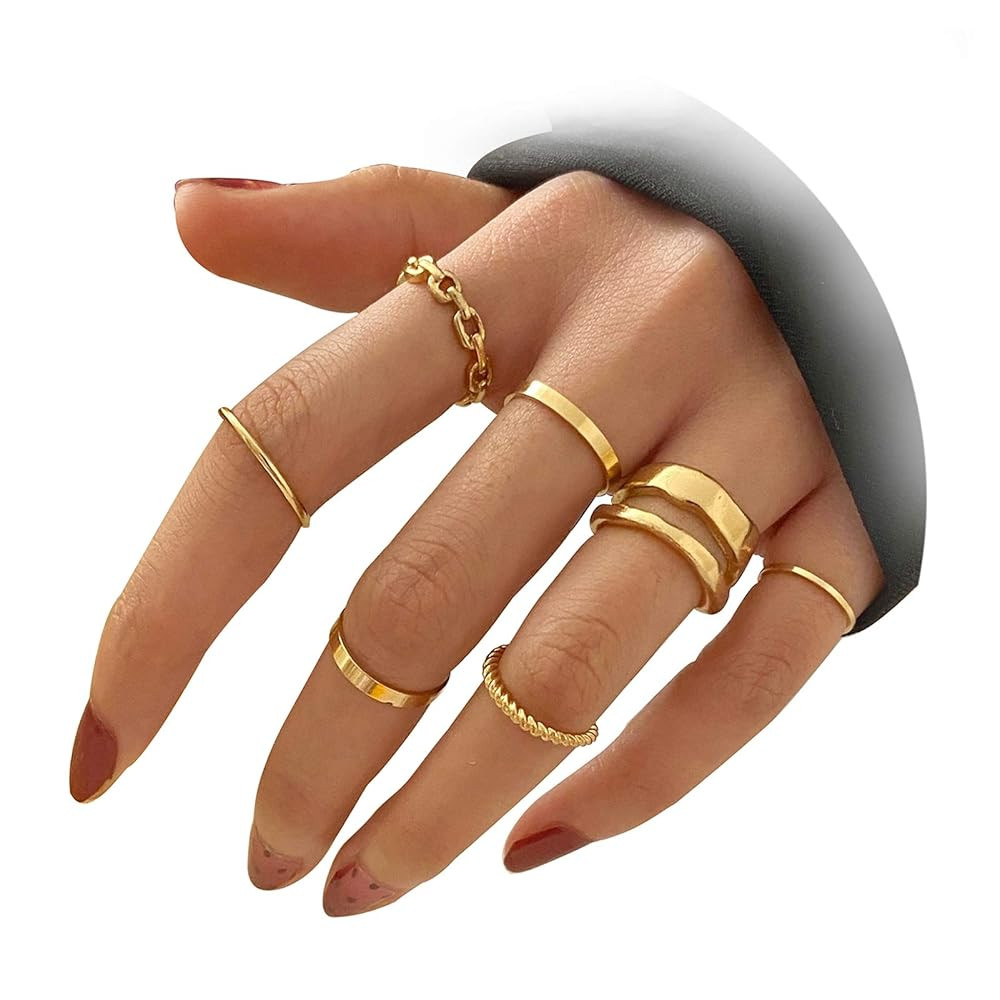 FAXHION Gold Knuckle Rings Set for Women Snake Chain Stacking Ring Vintage BOHO Midi Rings SIze M... | Amazon (US)