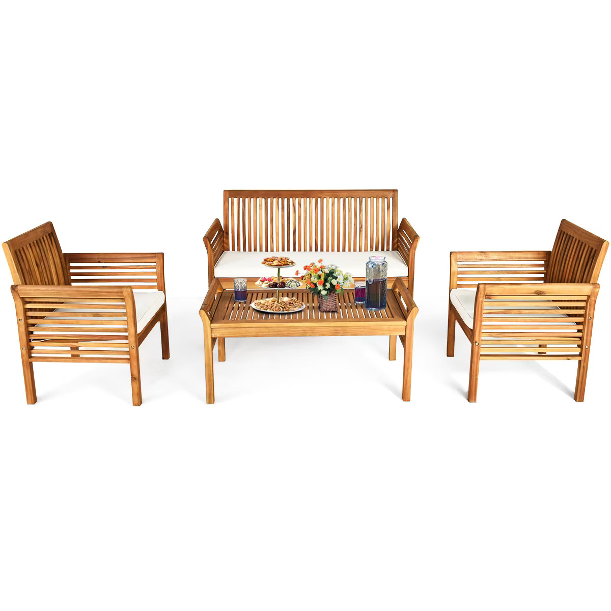 Costway 4 PCS Outdoor Acacia Wood Sofa Furniture Set Cushioned Chair Coffee Table Garden | Target