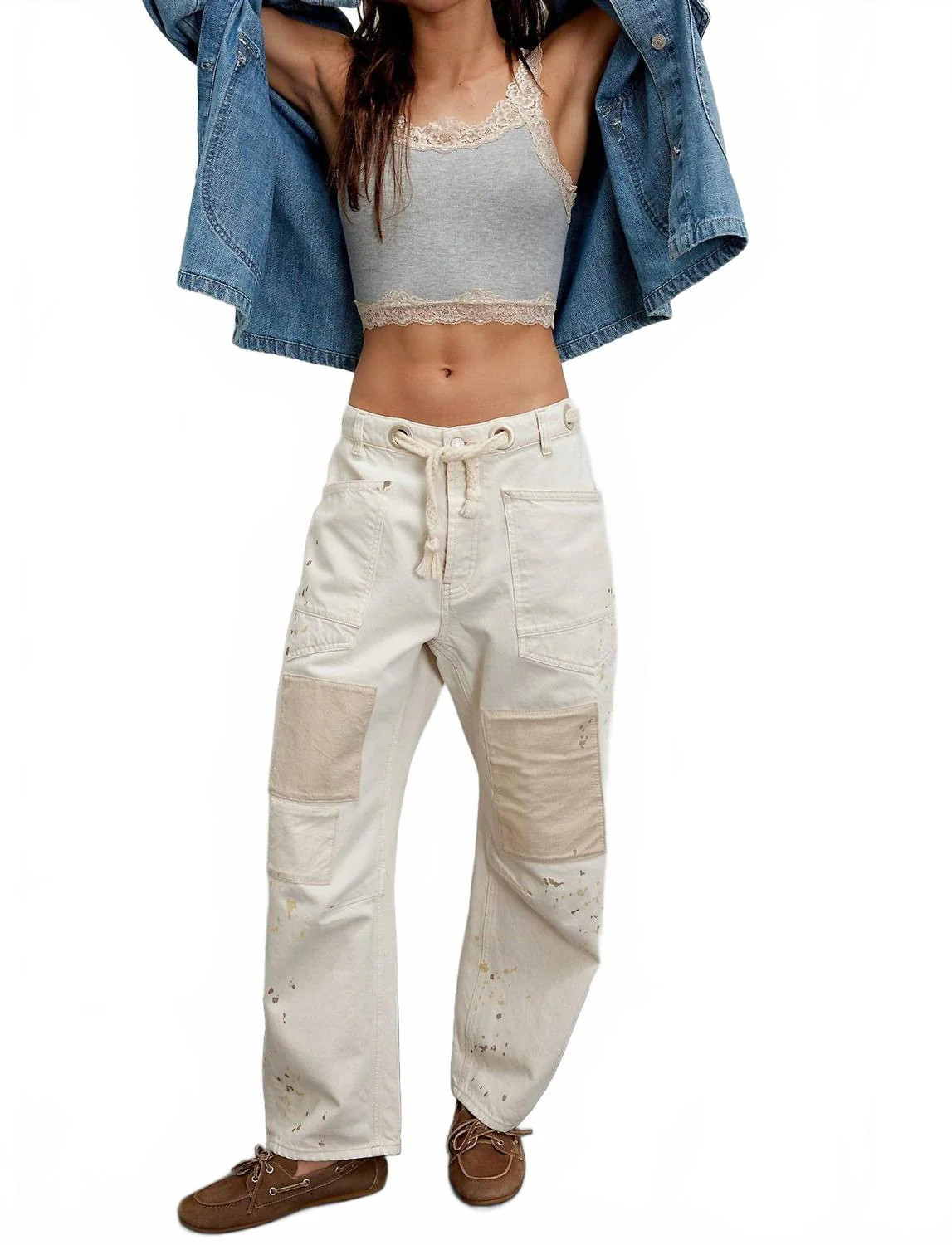 Moxie Low Slung Pull On Barrel Jeans In White | Shop Simon