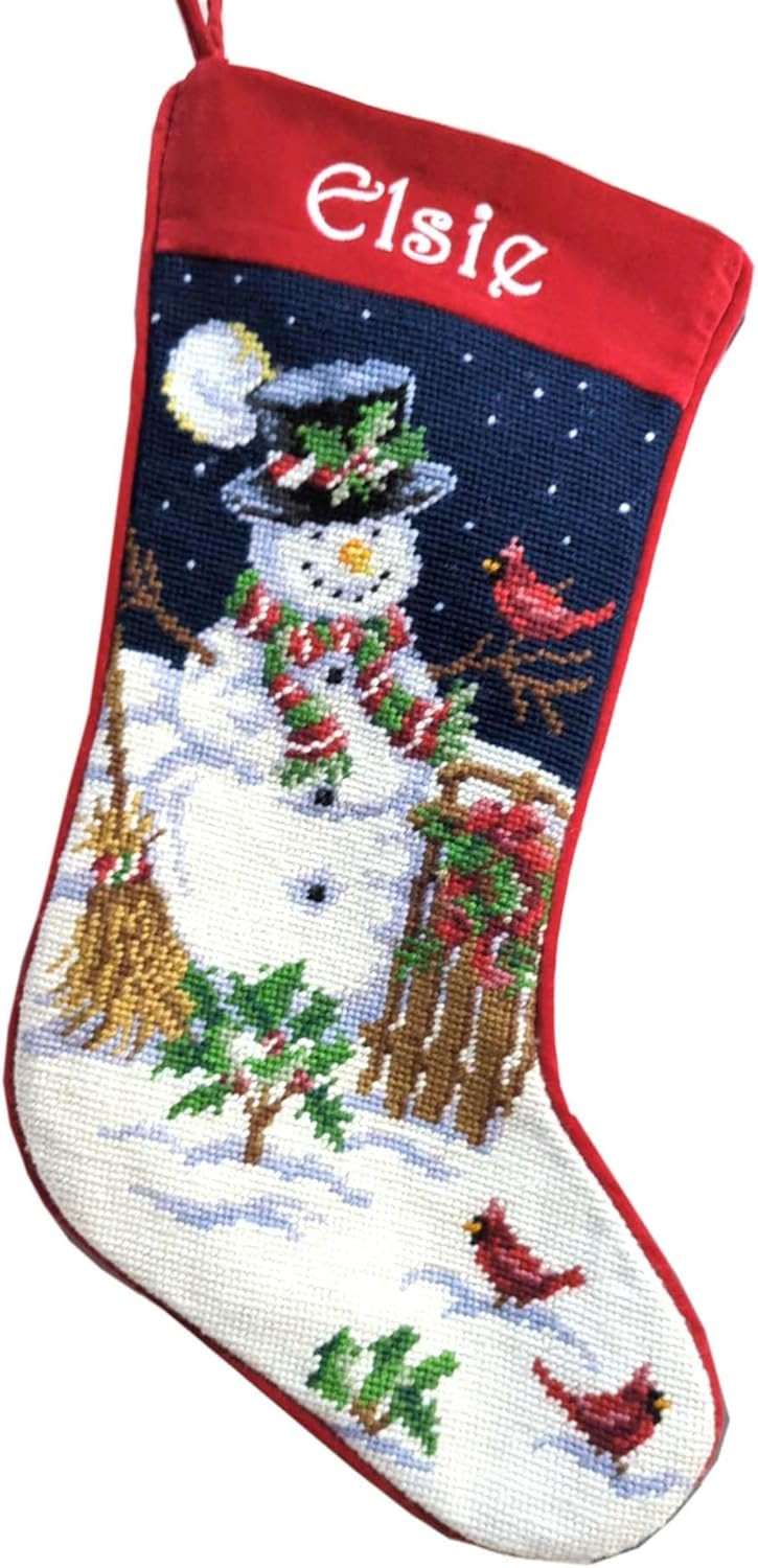 Needlepoint Christmas Stocking Vintage Snowman Sled Design - Personalized in Embroidery with Fami... | Amazon (US)