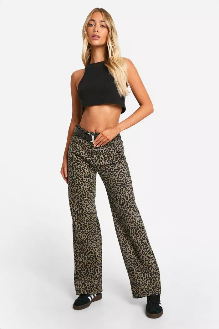 Leopard Denim Straight Leg Jeans | boohoo (US & Canada)