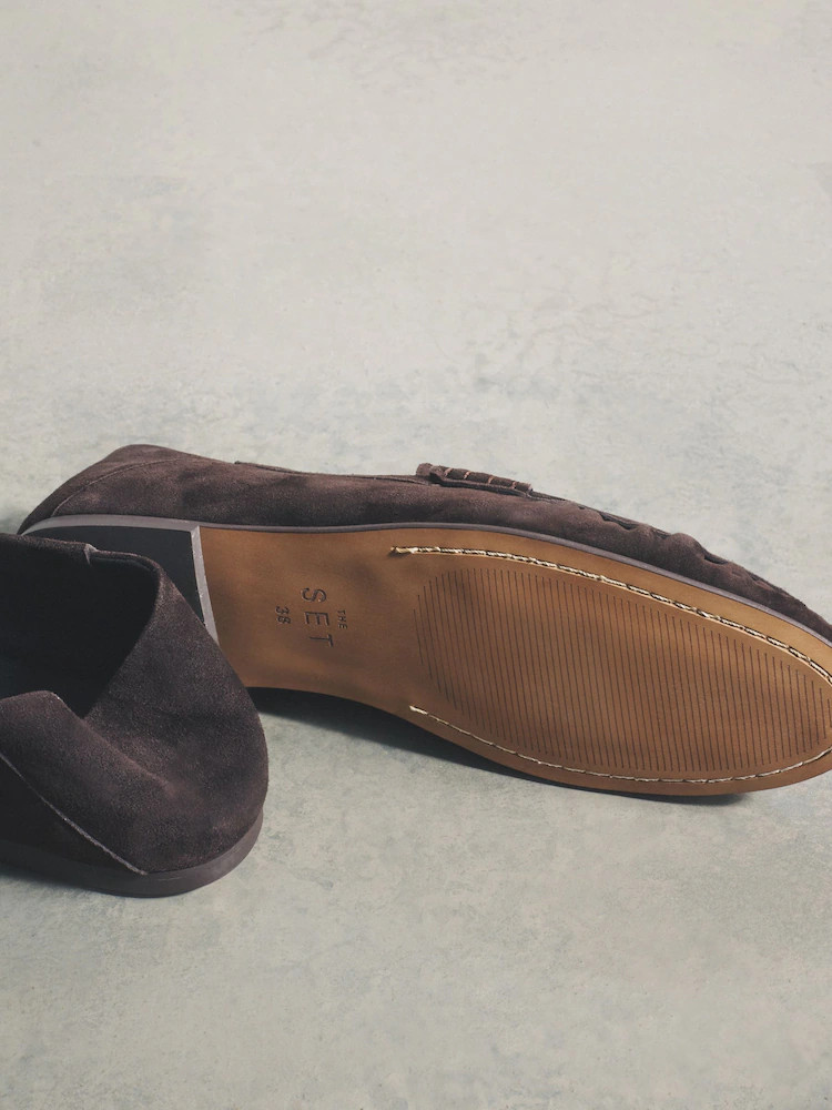 Schokoladenbraun - The Set Veloursleder- und Leder-Loafers | Next EU