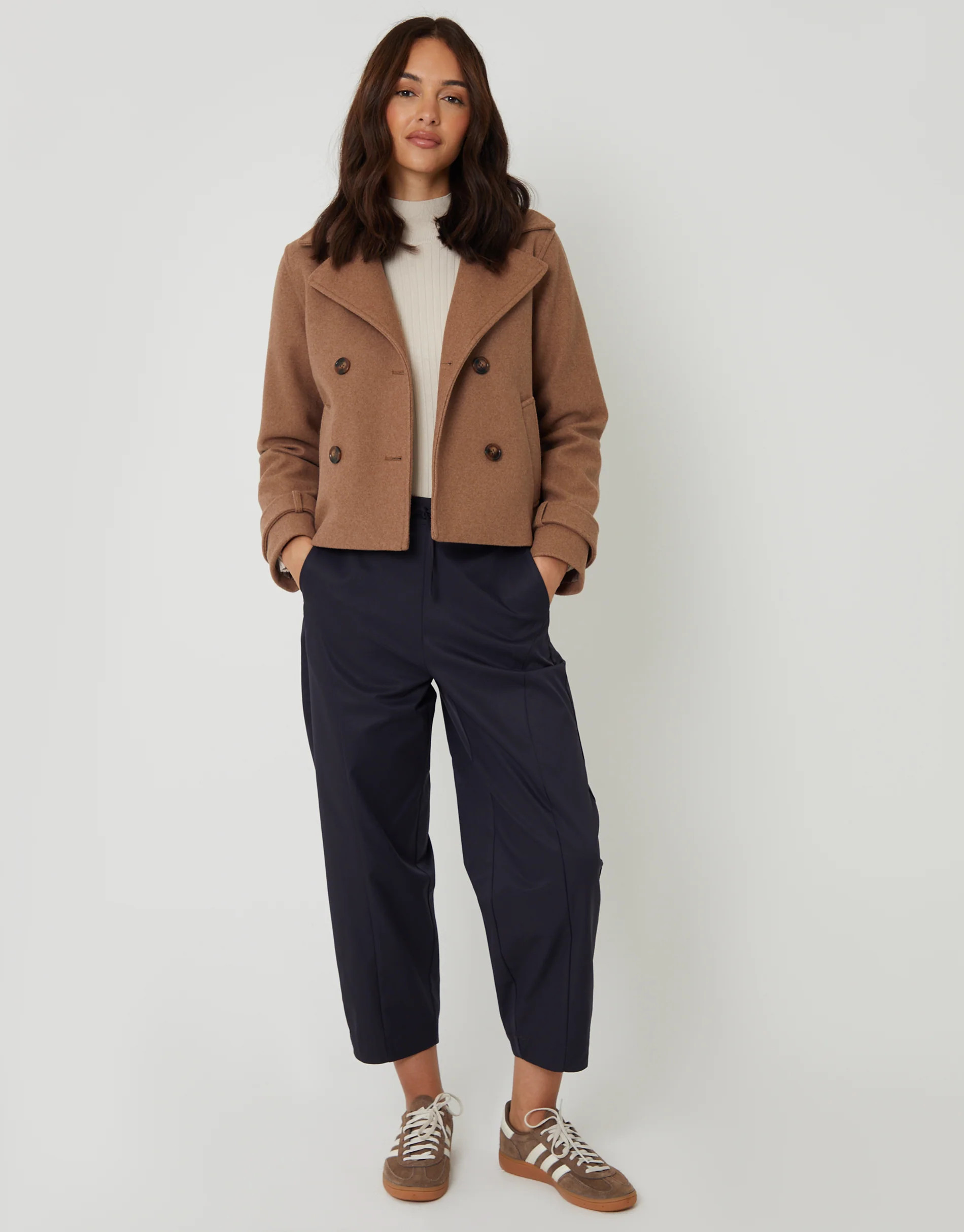 Mocha Brown Faux Wool Cropped Trench Coat | Threadbare