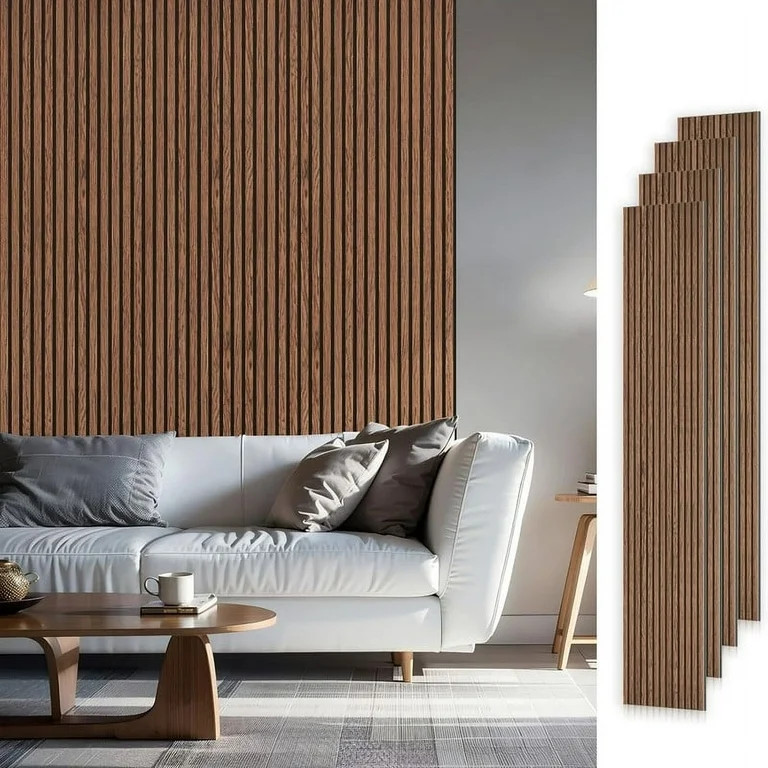Easy4Home 4Pcs Wood Soundproof Wall Panels 94.5" x 12.6" Wood Slat Acoustic Panels, Classic Brown | Walmart (US)