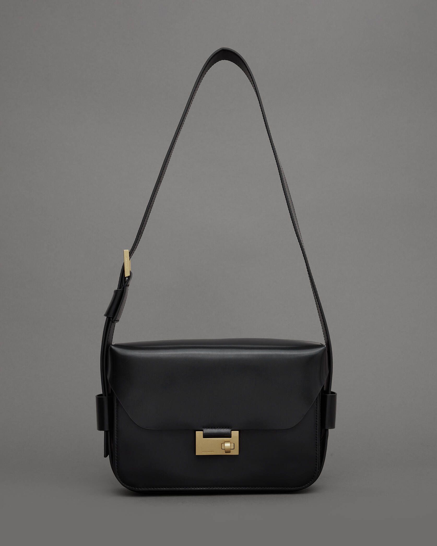 Etienne Leather Shoulder Bag Black | ALLSAINTS | AllSaints UK