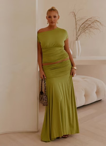 Liana Ruched Maxi Skirt - Green | Peppermayo (Global)