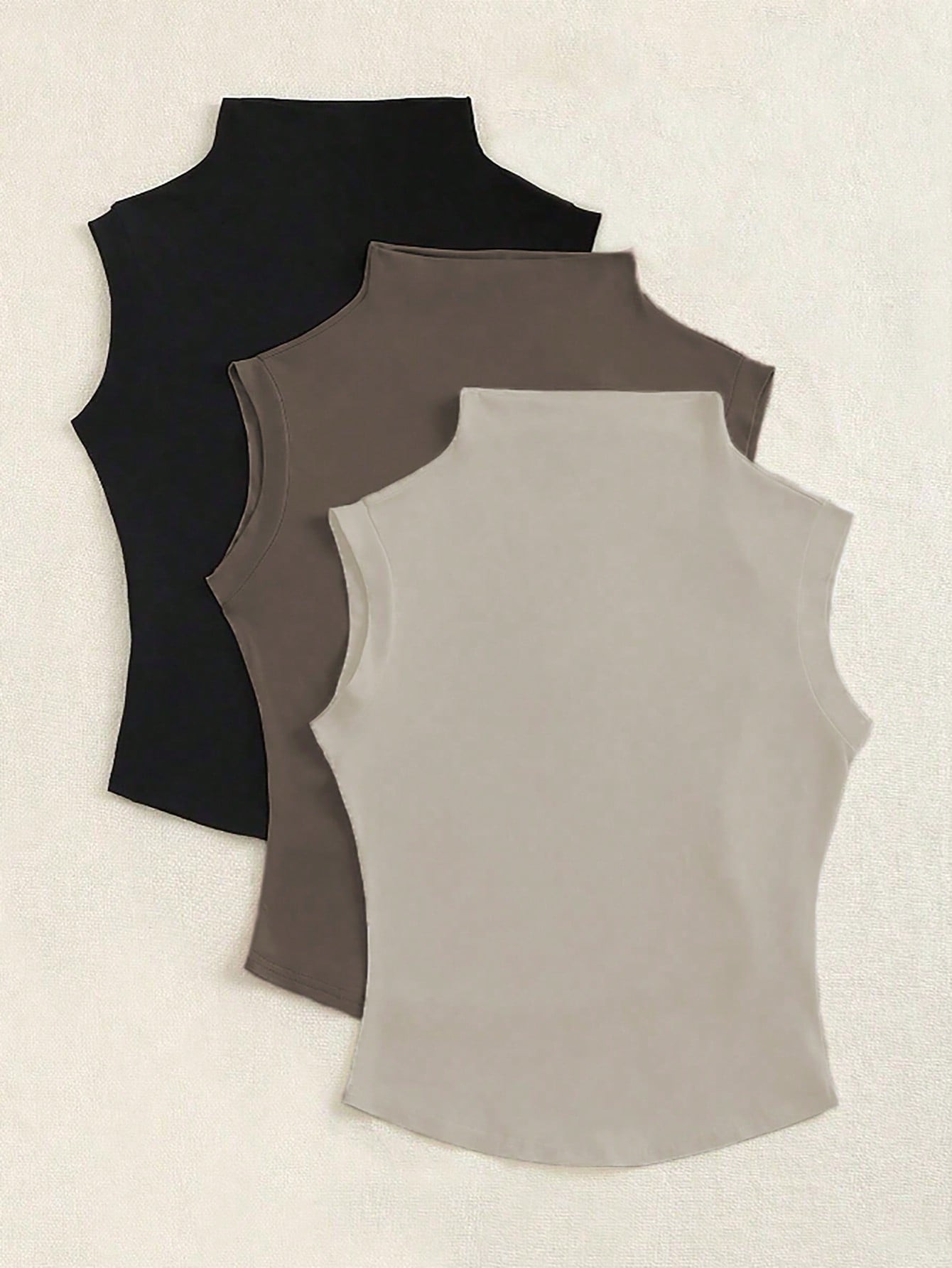 SHEIN MOOSTA 3pcs Solid Mock Neck Tank Top For Summer | SHEIN