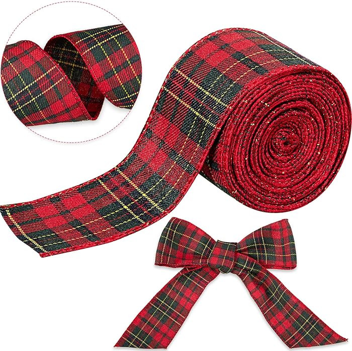 Christmas Wired Edge Plaid Ribbon 2.5 Inches Black and White Buffalo Wrapping Ribbon Gingham Ribb... | Amazon (US)