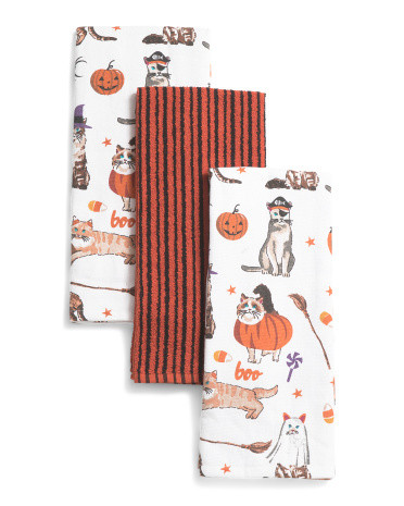 Set Of 3 Cats Pumpkins Kitchen Towels | TJ Maxx