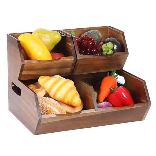 Acacia Wood Stackable Pantry Storage Bins, Storage Baskets Potato and Onion Storage Bins, Pantry Organizer Wooden Baskets Organization and Storage, Set 3 Pieces | Amazon (US)