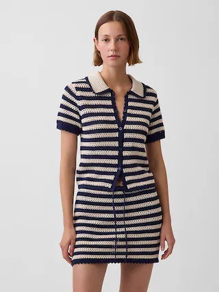 100% Cotton Crochet Relaxed Sweater Shirt | Gap (CA)