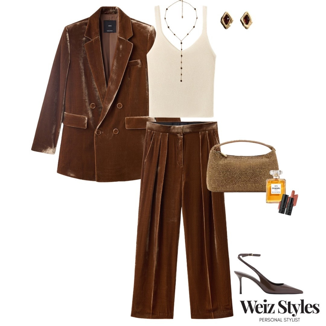 Something special for the party season ahead, this brown velvet suit is a timeless classic that feels effortlessly chic and works for so many different occasions. Styled here with chic heels and a golden rhinestone bag for an elevated edge that will have you ready to party! 💃🏻

Make sure you come back tomorrow for your daily @weizstyles fashion fix! 🎉

Louise x

#LTKwinter #LTKfestive #LTKpartywear