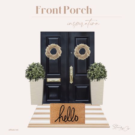 This front porch inspiration includes pampas grass wreaths, tall beige planters with faux plants, and a “hello” door mat layered over a beige and white striped mat.

Outdoor decor, summer decor, outdoor living, welcome mat, porch styling

#LTKfindsunder50 #LTKhome #LTKstyletip