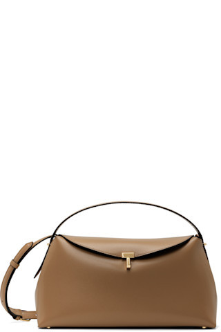TOTEME - Taupe T-Lock Leather Top Handle Bag | SSENSE
