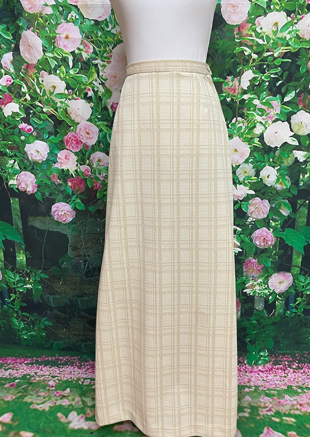 70s Koret off White Gold Lurex Plaid Maxi Skirt Small - Etsy | Etsy (US)