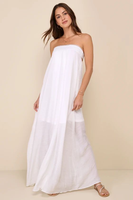 Adoring Sunshine White Crochet Tie-Back Strapless Maxi Dress | Lulus