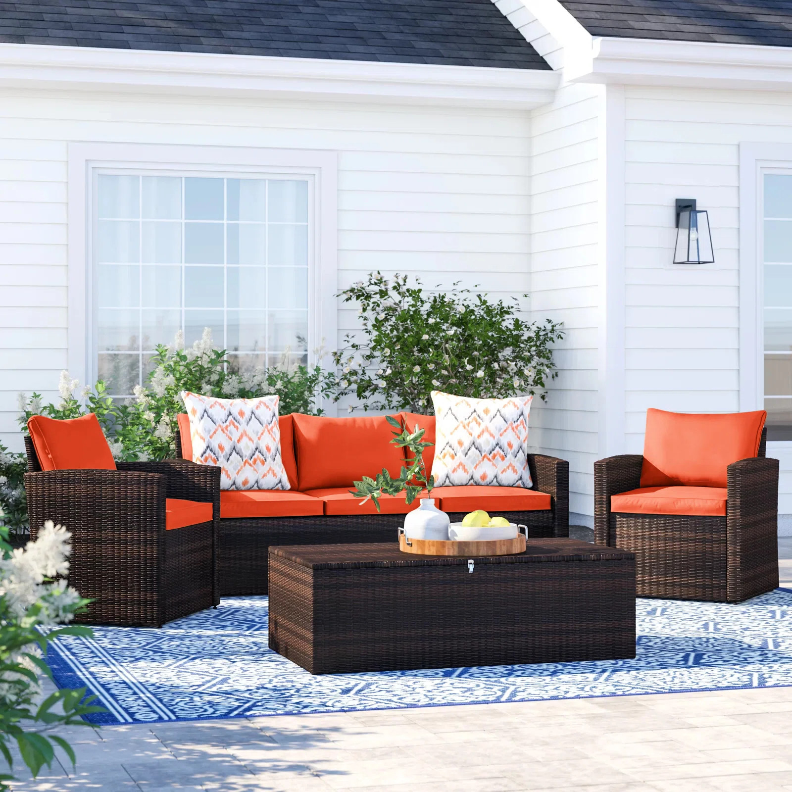 Arlington Outdoor Wicker 5 - Person Seating Group with Cushions & Storage | Wayfair North America