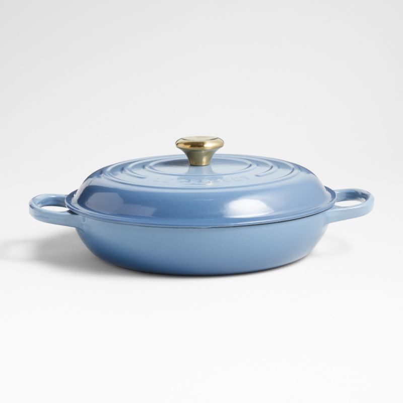 Le Creuset Signature 3.5-Qt. Chambray Blue Enameled Cast Iron Braiser Everyday Pan + Reviews | Cr... | Crate & Barrel