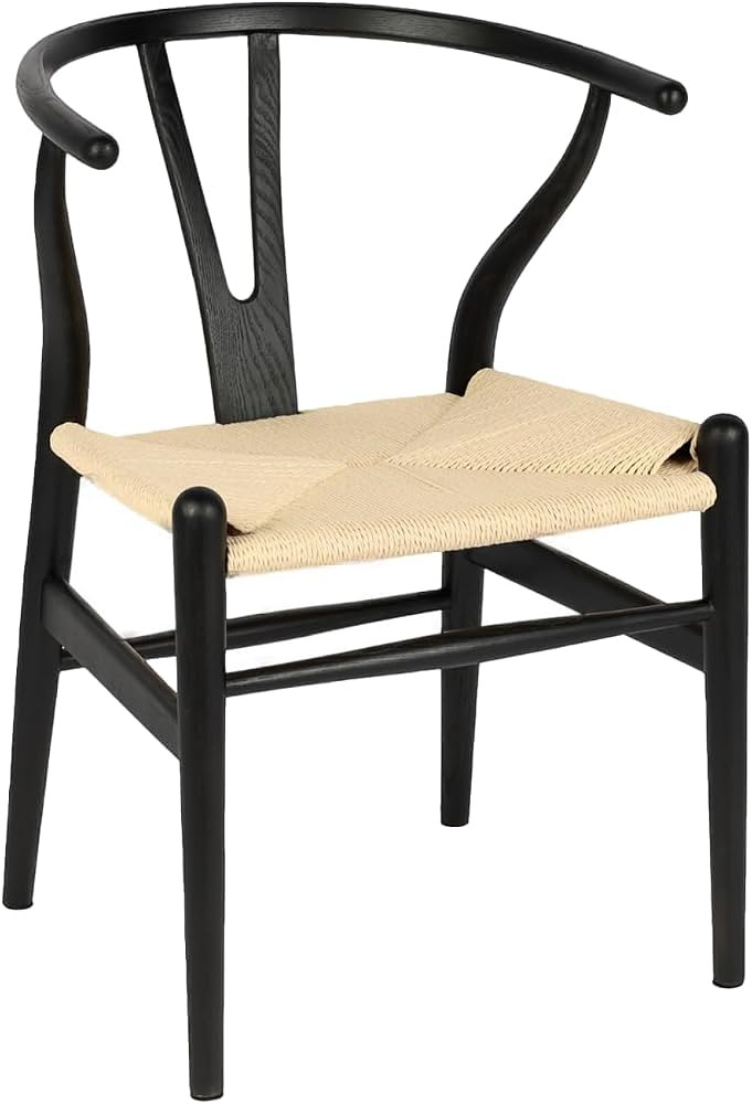Wishbone Chair Natural Solid Wood Dining Chair/Hans Wegner Y Chair Rattan and Wood Accent Armrest... | Amazon (US)