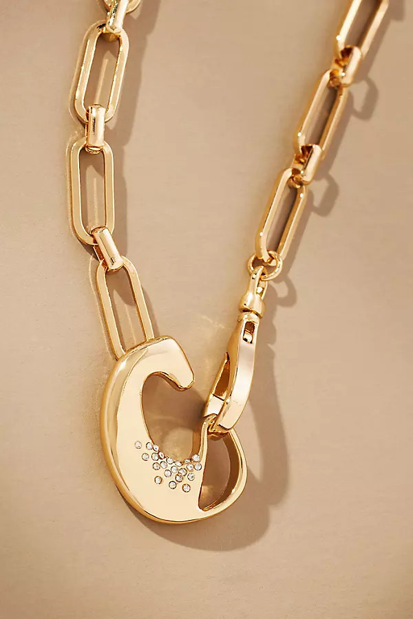 Bubble Letter Monogram Paperclip Chain Necklace | Anthropologie (US)