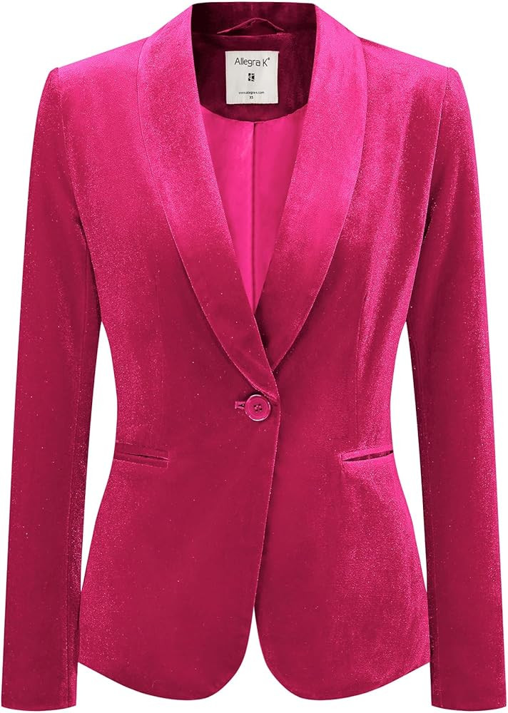 Allegra K Women's Halloween Christmas Office Coat Solid Shawl Collar 1 Button Velvet Blazer | Amazon (US)
