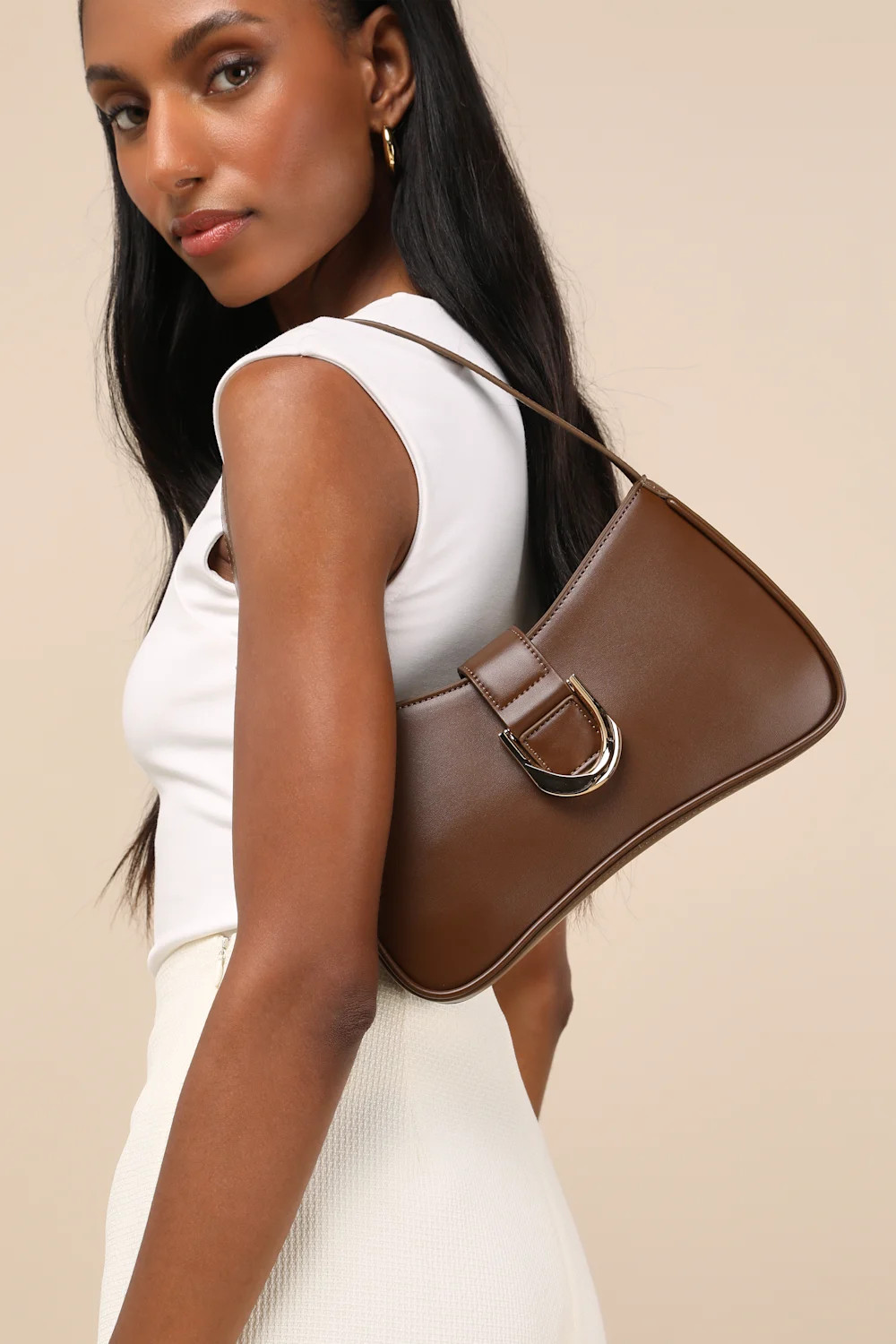 Oh-So Chic Brown Buckle Shoulder Bag | Lulus