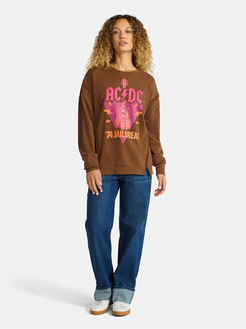 Time and Tru Women's AC/DC Rock Poster Graphic Sweatshirt, Sizes XS-3XL | Walmart (US)