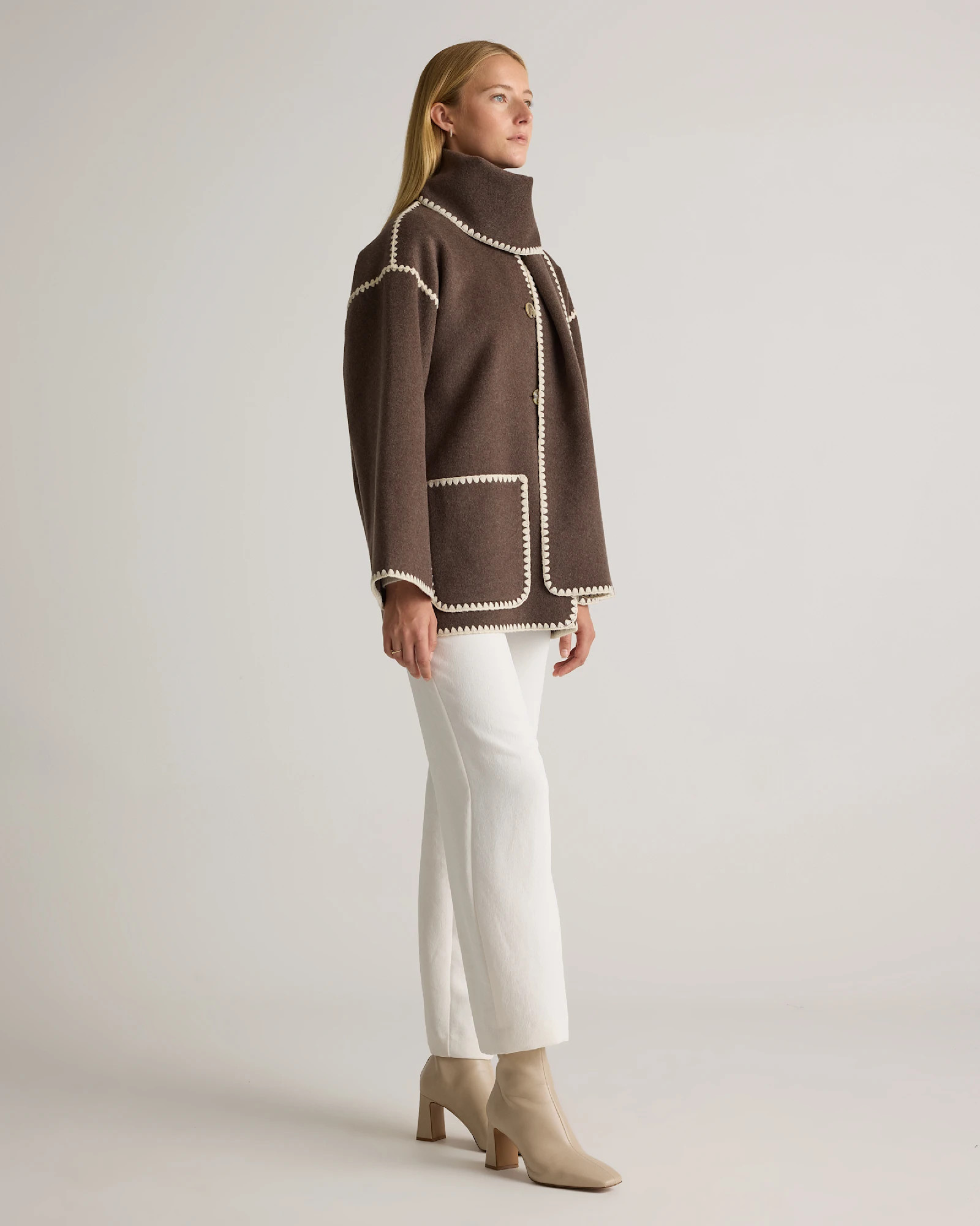 Double-Faced Merino Wool Scarf Coat in Cocoa Melange | Quince