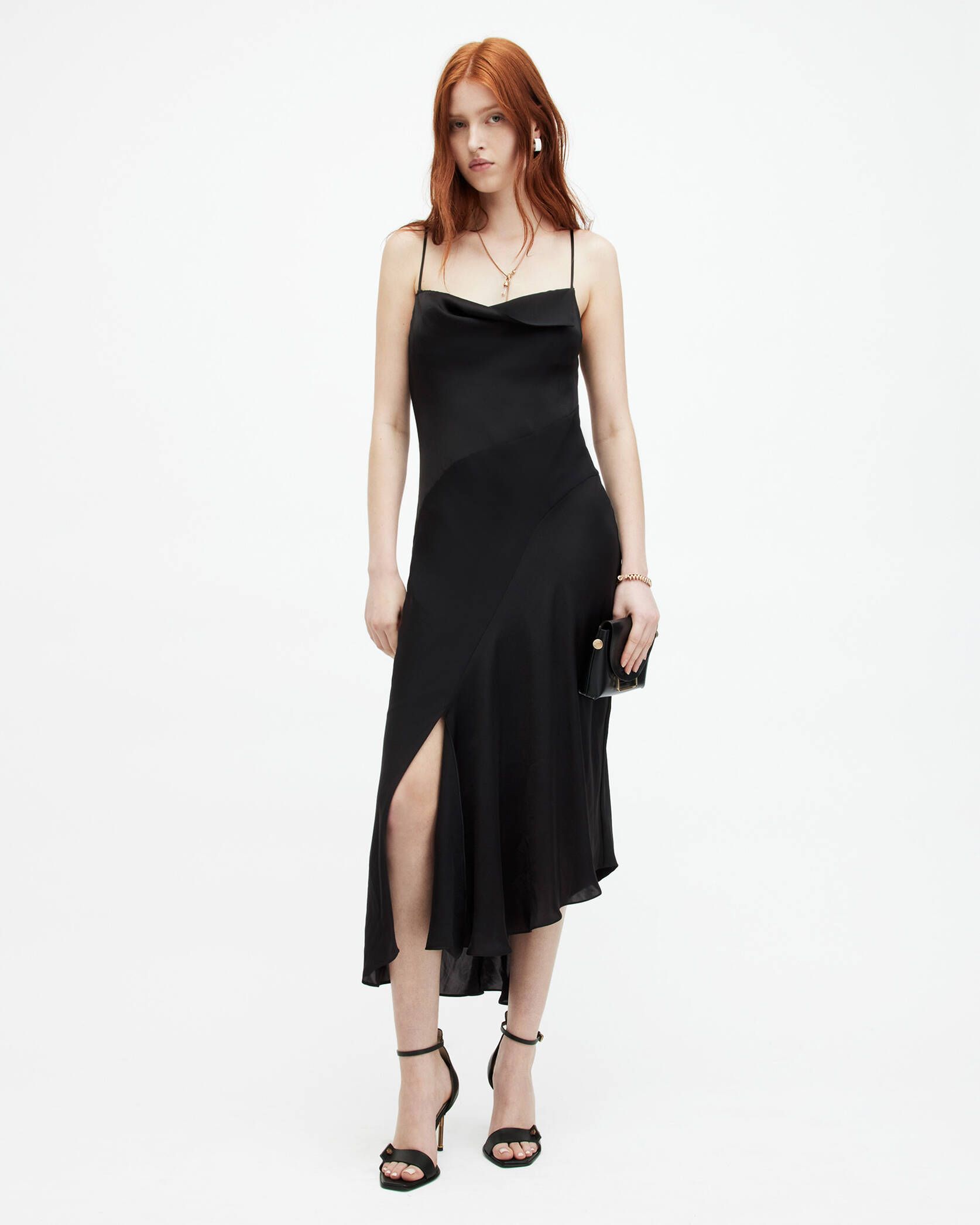 Una Recycled Scoop Neck Midi Dress Black | ALLSAINTS | AllSaints UK