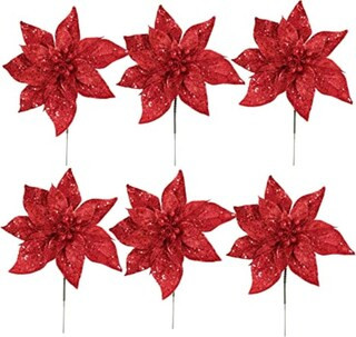 Vibrant Red Glitter Poinsettia Flower Pick - Festive and Sparkling Decoration | Michaels | Michaels Stores