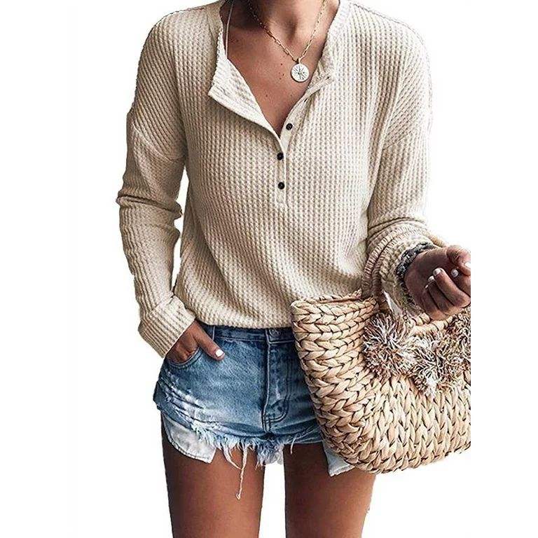 Womens Henley Blouse Button Down Pullover Knit Long Sleeve Lightweight Shirts Tops | Walmart (US)