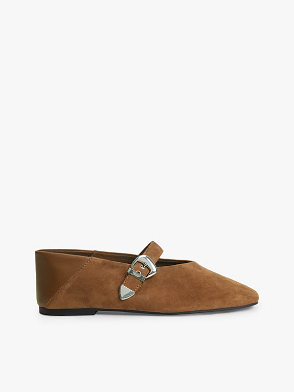 Suede Buckle Square Toe Ballerinas | Brown | Tommy Hilfiger | Tommy Hilfiger UK