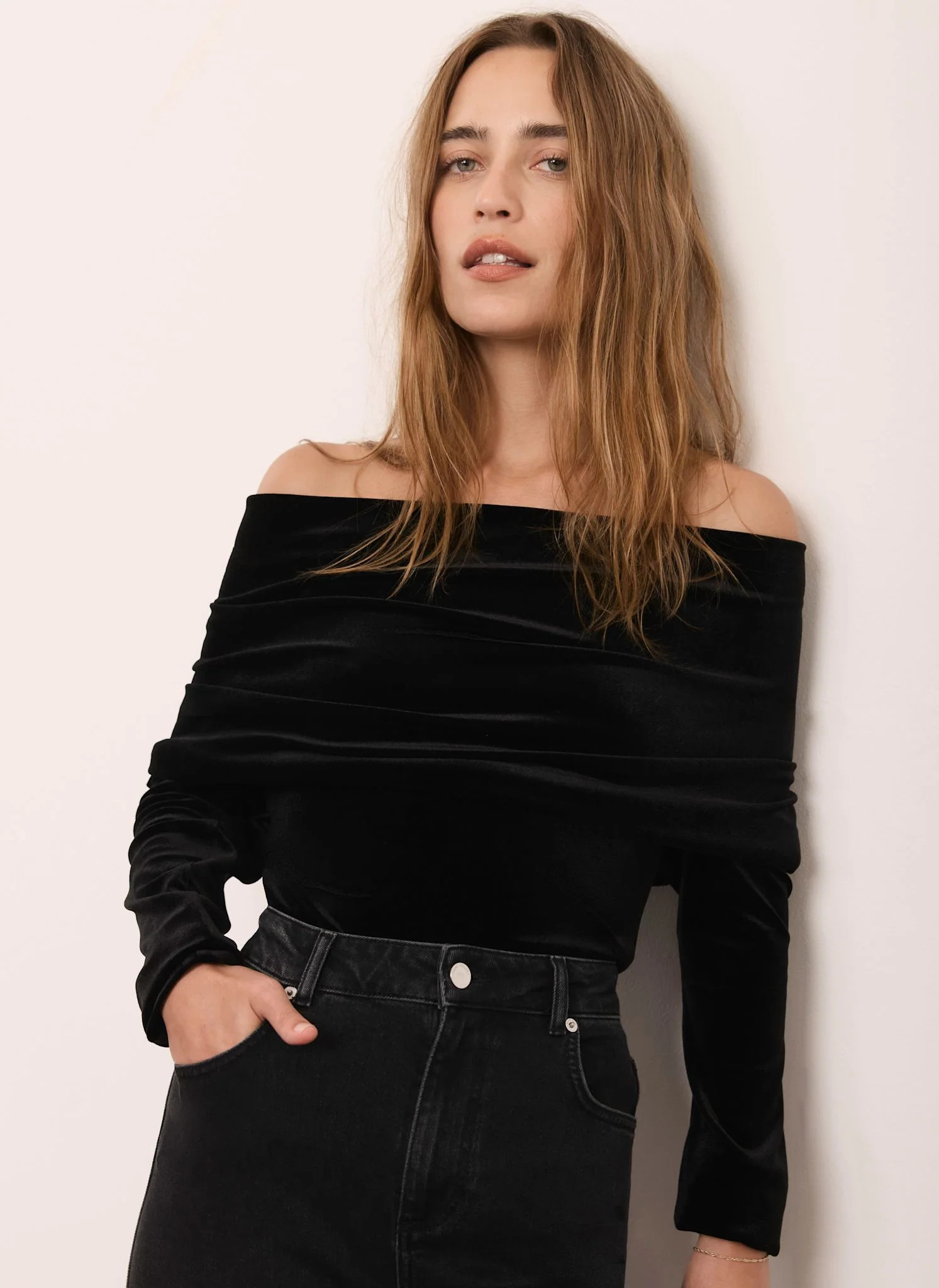 Black Velvet Bardot Top | Mint Velvet